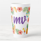Tropisch Hibiscus Frame Aloha Sfeer Latte Mok (Voorkant)