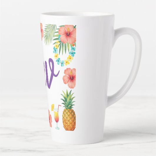 Tropisch Hibiscus Frame Aloha Sfeer Latte Mok (Rechts)