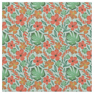 Tropisch Hibiscus Monstera Leaf Mint Pattern Stof