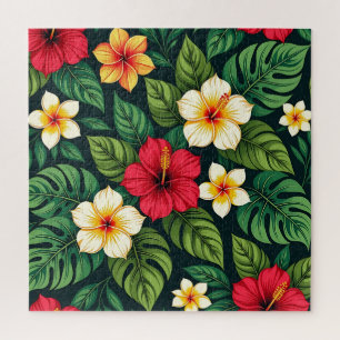 Tropisch Hibiscus Monstera Patroon Legpuzzel