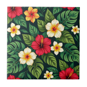 Tropisch Hibiscus Monstera Patroon Tegeltje