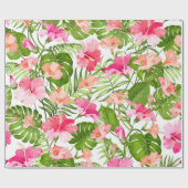 Tropisch hibiscus palm monstera patroon cadeaupapier (Vlak)