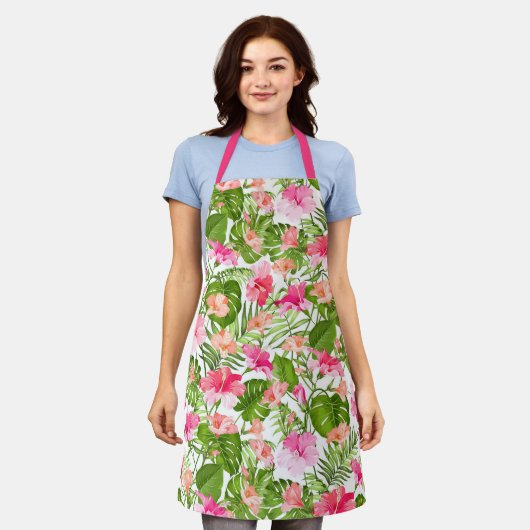 Tropisch hibiscus palm monstera patroon schort (Gedragen)