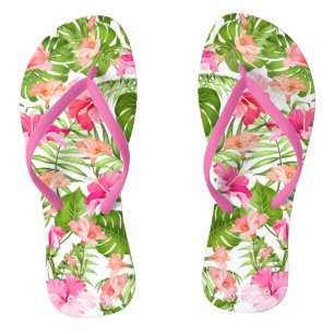 Tropisch hibiscus palm monstera patroon teenslippers