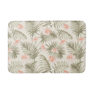 Tropisch Hisbiscus Palm Tree Patroon Badmat