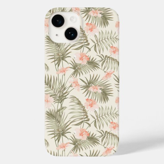 Tropisch Hisbiscus Palm Tree Patroon Case-Mate iPhone Case (Achterkant)