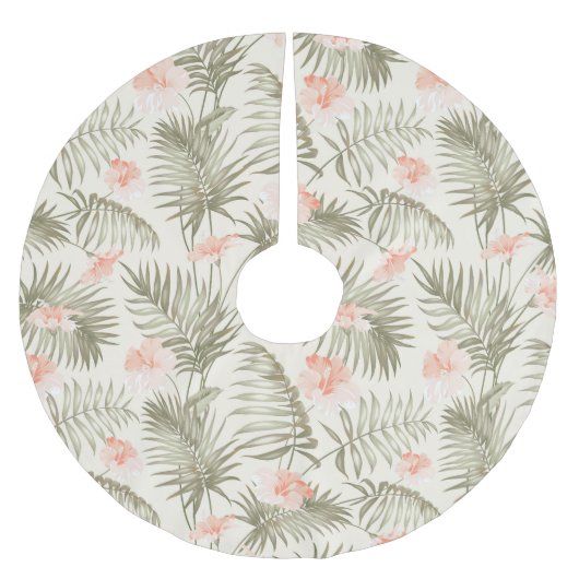 Tropisch Hisbiscus Palm Tree Patroon Kerstboom Rok (Voorkant)