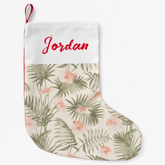 Tropisch Hisbiscus Palm Tree Patroon Kleine Kerstsok (Voorkant)