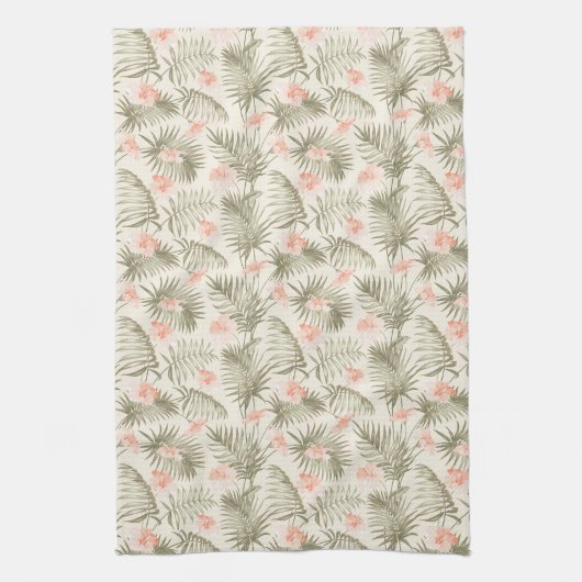 Tropisch Hisbiscus Palm Tree Patroon Theedoek (Verticaal)