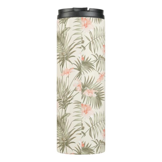 Tropisch Hisbiscus Palm Tree Patroon Thermosbeker (Achterkant)