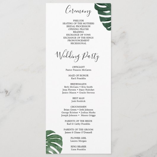 Tropisch huwelijksprogramma Monstera Programma (Achterkant)