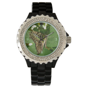 Tropisch Iridescent Green Butterfly Glitter Watch Horloge