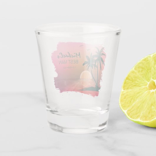 Tropisch Isle Best Man of Groomsman Pink ID581 Shot Glas (Achterkant)