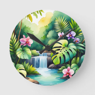 Tropisch Jungle Waterval Orchidee Paradijs Ronde Klok