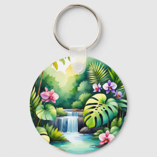 Tropisch Jungle Waterval Orchidee Paradijs Sleutelhanger