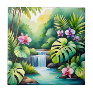 Tropisch Jungle Waterval Orchidee Paradijs Tegeltje