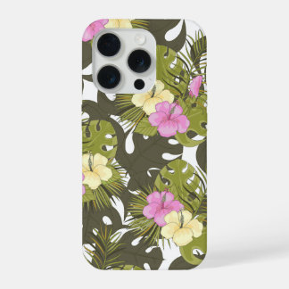 Tropisch Jungleblad en Hibiscuspatroon iPhone 15 Pro Hoesje