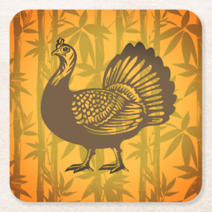 Tropisch kalkoen Thanksgiving Bamboe Vierkante Kartonnen Onderzetter