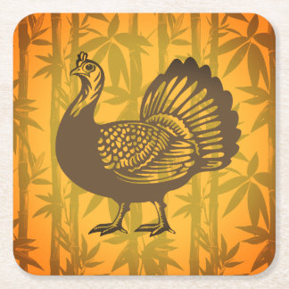 Tropisch kalkoen Thanksgiving Bamboe Vierkante Kartonnen Onderzetter