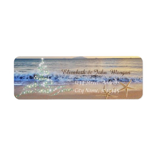 Tropisch, kerstboom, strand, stervisfeestdag etiket (Voorkant)