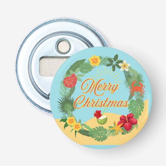 Tropisch kerstfeest button flesopener (Voorkant)