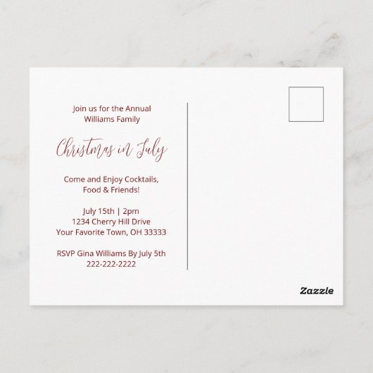 Tropisch kerstfeest in uitnodiging van juli (Achterkant)