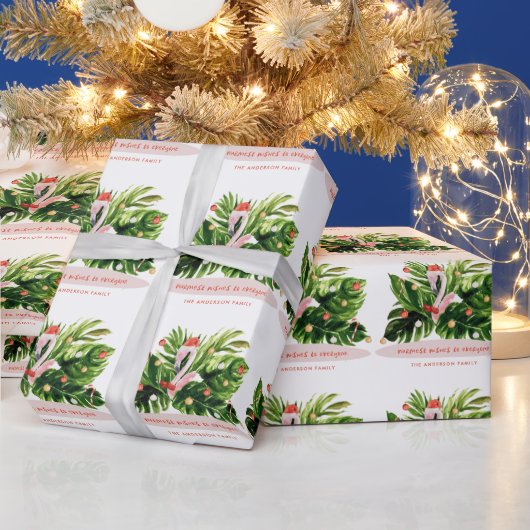 Tropisch kerstfeest moderne palm botanisch Flaming Cadeaupapier (Feestdagen)
