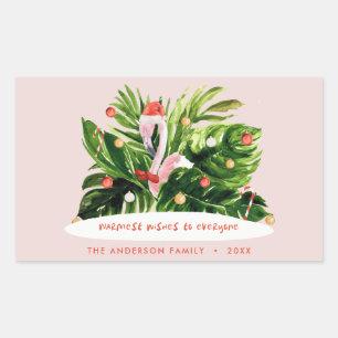 Tropisch kerstfeest moderne palm botanisch Flaming Rechthoekige Sticker