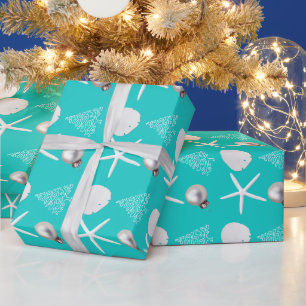 Tropisch Kerstmis Aqua Blauwe Inpakpapier