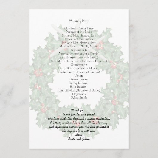 Tropisch Kerstmis Huwelijksprogramma Zeester Hulst Programma (Achterkant)