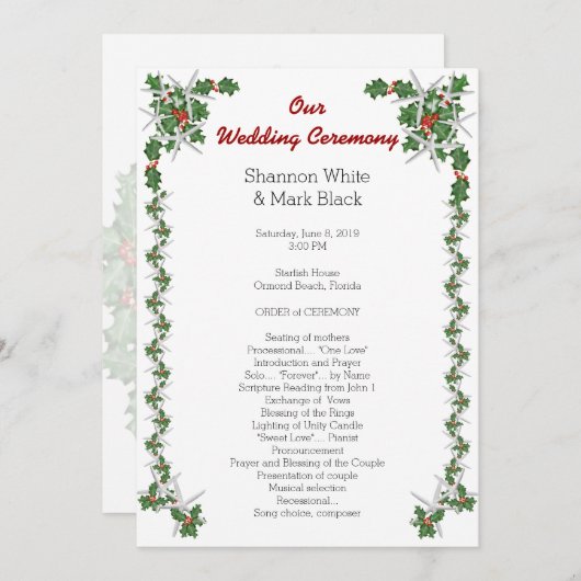 Tropisch Kerstmis Huwelijksprogramma Zeester Hulst Programma (Voorkant / Achterkant)