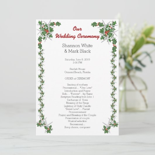 Tropisch Kerstmis Huwelijksprogramma Zeester Hulst Programma (Staand voorkant)