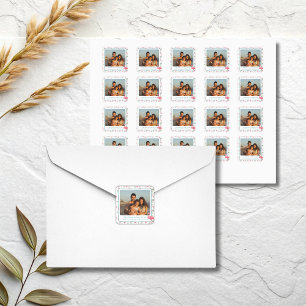 Tropisch Kerstmis Roze Flamingo Familie Foto Vierkante Sticker