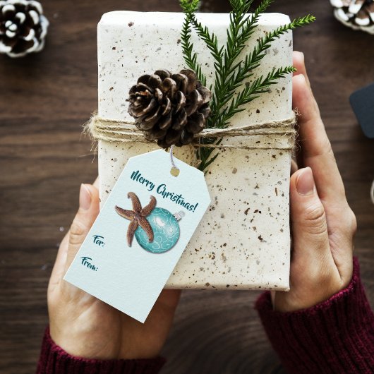 Tropisch kerstStropdas met Ornament op Cadeaulabel