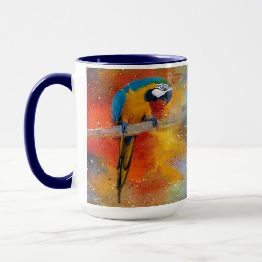 Tropisch kleurig blauw en geel Macaw #4 Mok (Links)