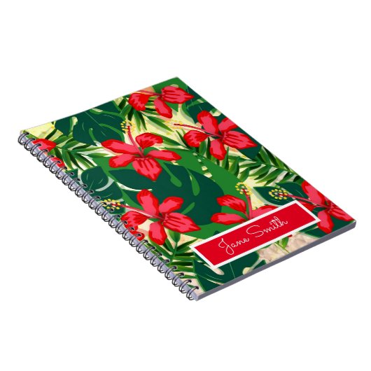 Tropisch kleurig oerwoud hibiscus rood en groen notitieboek (Rechterzijde)