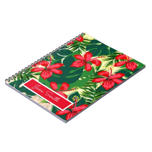Tropisch kleurig oerwoud hibiscus rood en groen notitieboek (Linkerzijde)