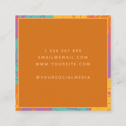 Tropisch kleurrijk palm leest exotische zomerthema vierkante visitekaartje (Achterkant)