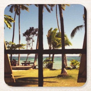 Tropisch klooster Fiji Beach scene Vierkante Kartonnen Onderzetter