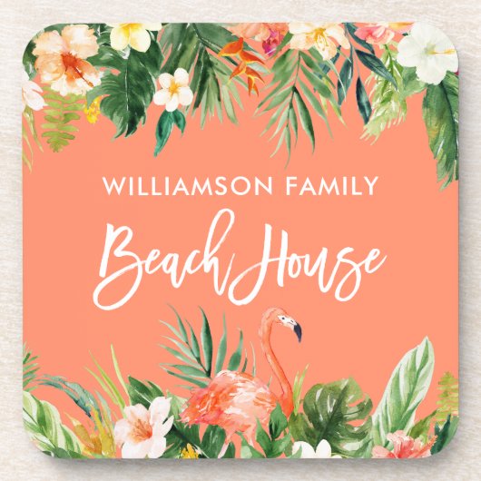 Tropisch koraal in penseel, penseel bier onderzetter (Voorkant)