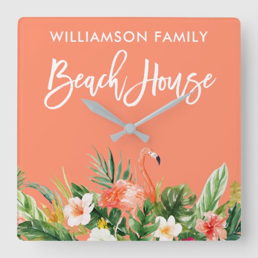 Tropisch koraal in penseel, penseel vierkante klok (Voorkant)