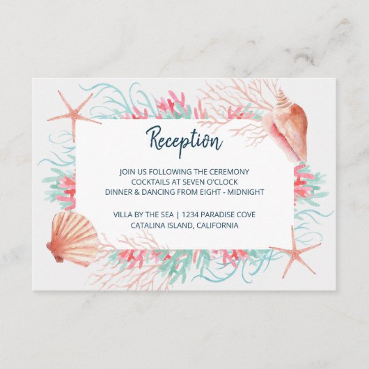 Tropisch koraalrif | Beach Weddenschap Reception Informatiekaartje (Voorkant)
