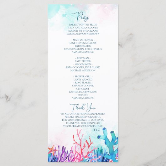 Tropisch koraalrif bruiloft programma (Achterkant)