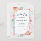 Tropisch koraalrif | Waterverf Beach Seashells Save The Date (Voorkant)