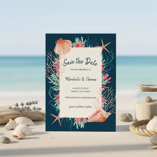 Tropisch koraalrif Zeeshells van de marineblauw Save The Date
