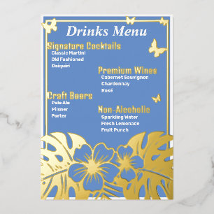 Tropisch - Korenbloemblauw drankmenu Folie Feestdagenkaart
