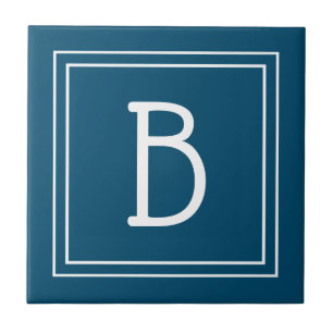 Tropisch Kust Monogram Blauw & Wit Tegeltje