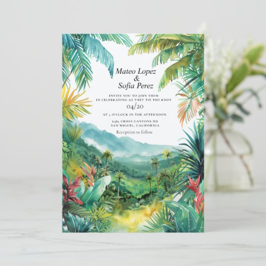 Tropisch landschap Bali bruiloft uitnodigen Kaart (Staand voorkant)