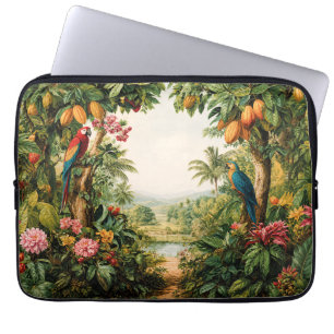 Tropisch Landschap Cacao Papegaaien Bloem Waterver Laptop Sleeve