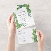 Tropisch lebpalmfeiershuwelijk all in one uitnodiging (Afscheurbaar)